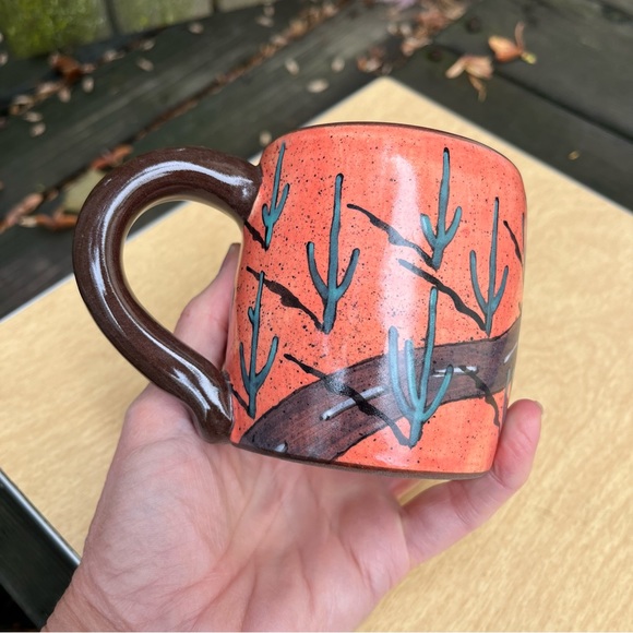 Handmade Handpainted Ceramic Southwestern Landscape Cactus Themed Collector Mug - Picture 9 of 16